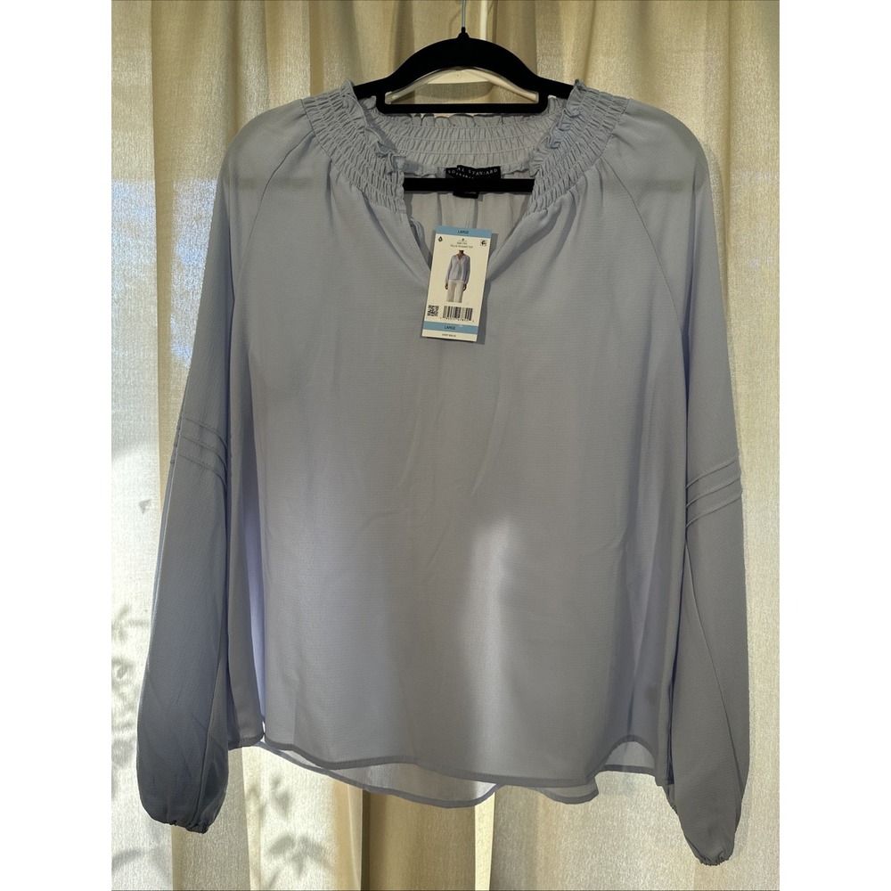 Social Standard Women's Light Blue Long Sleeve Peasant Blouse Size Large -‎ NWT